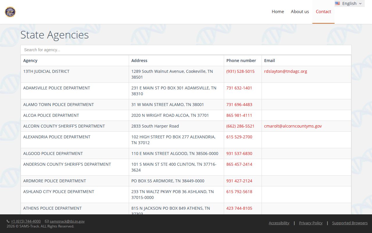 Jackson County Jail release records contact in the TBI agency directory