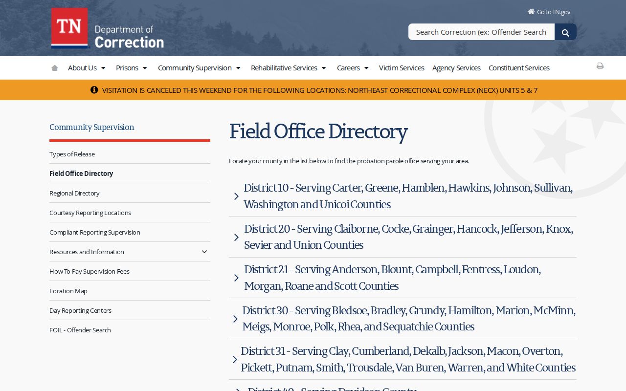 Jackson County post-release supervision office in TDOC District 31
